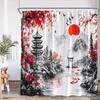 Japanese Style Shower Curtain Pink Cherry Blossom Floral White Crane Mountain Koi Carp Ink Scenery Modern Bathroom Curtain Decor