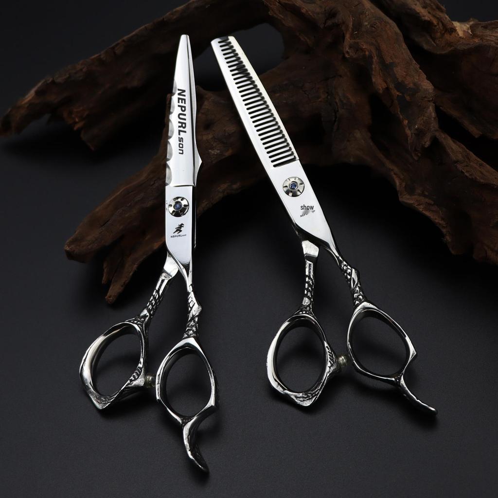 6.0" Little Dragon Handle Napsun Hairdressing Scissors - Barber, Straight, Bangs, Serrated, Thinning.