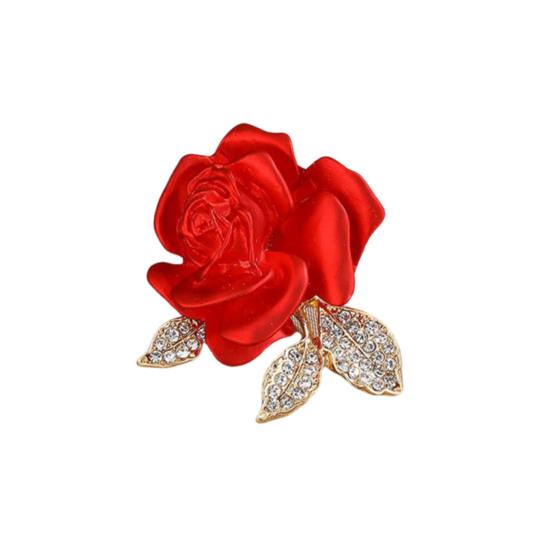 Brooch Pin 3D Rose Flower Shape Sparkling Rhinestones Inlaid Decorative Brooch Sweaters Collars Hats Bags Coats Scarves Accessory