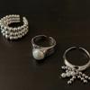 925 Sterling Silver Geometric Pearl Rings For Women Men Simple Korean Fashion Open Adjustable Handmade Ring Couple Gifts