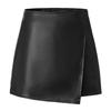 Jupe Wrap Taille Haute pour Femme Mini-Jupe Irrégulière en PU Jupe-Short Sexy en Simili-Cuir pour l'Automne