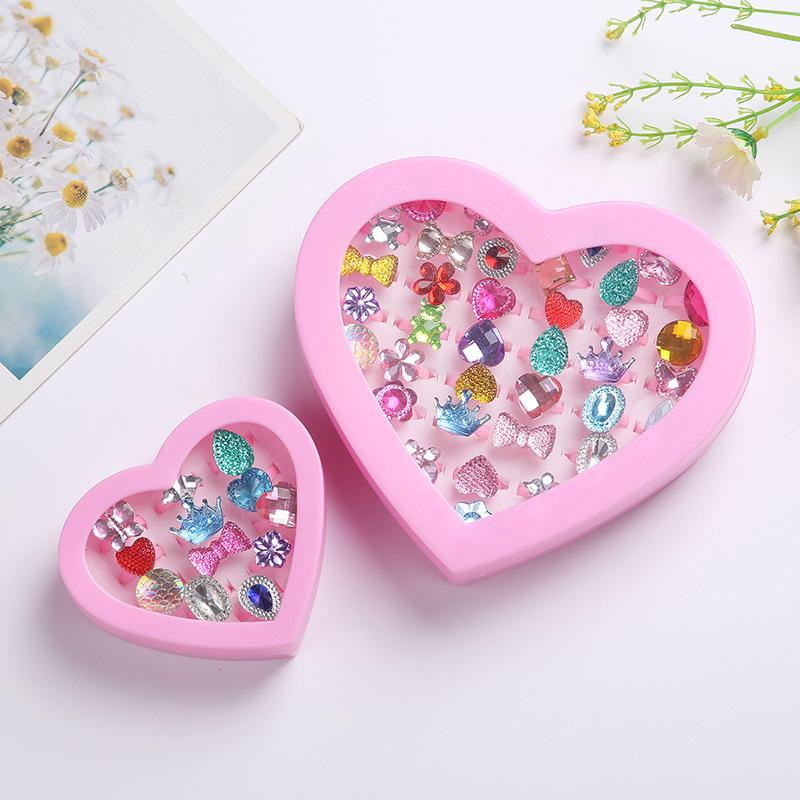 Toys 36 Pieces/Set Cartoon Rings Kids Rings Girls Ring Set Finger Ring Jewelry Heart Display Box Kids Toy Gifts