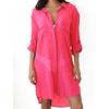 Wrinkled Fabric Pocket Button Beach Cover Up Women's Solid Color Bikini Shirt