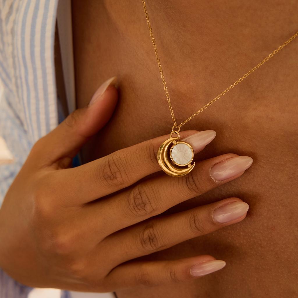 Yori Trendy Stainless Steel Moon Shell Simple Pendant Necklace 18K Gold Color Plated Versatile Daily Jewelry Gift Waterproof