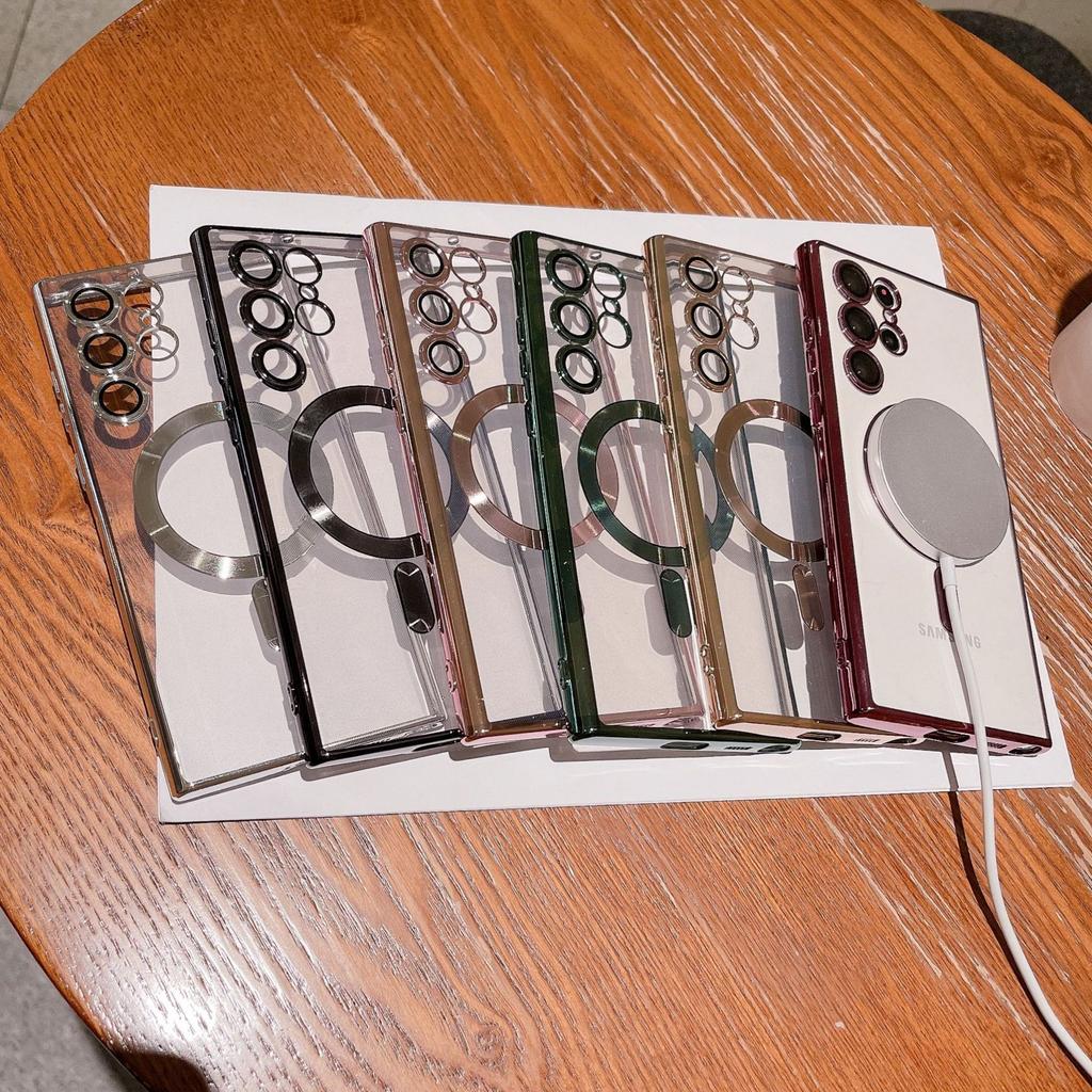 Suitable for Samsung S25 Ultra Mobile Phone Case Transparent Electroplating Magnetic MagSafe Lens Film A56 Full Inclusive Wireless Charging
