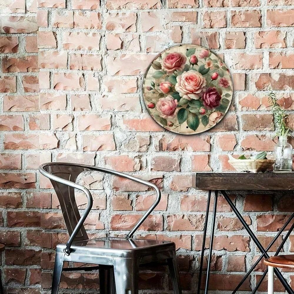 Vintage Floral Tin Sign 7.87 Inch Round Metal Wall Art, Retro Home Decor for Cafe Garage, Unique Party Gift