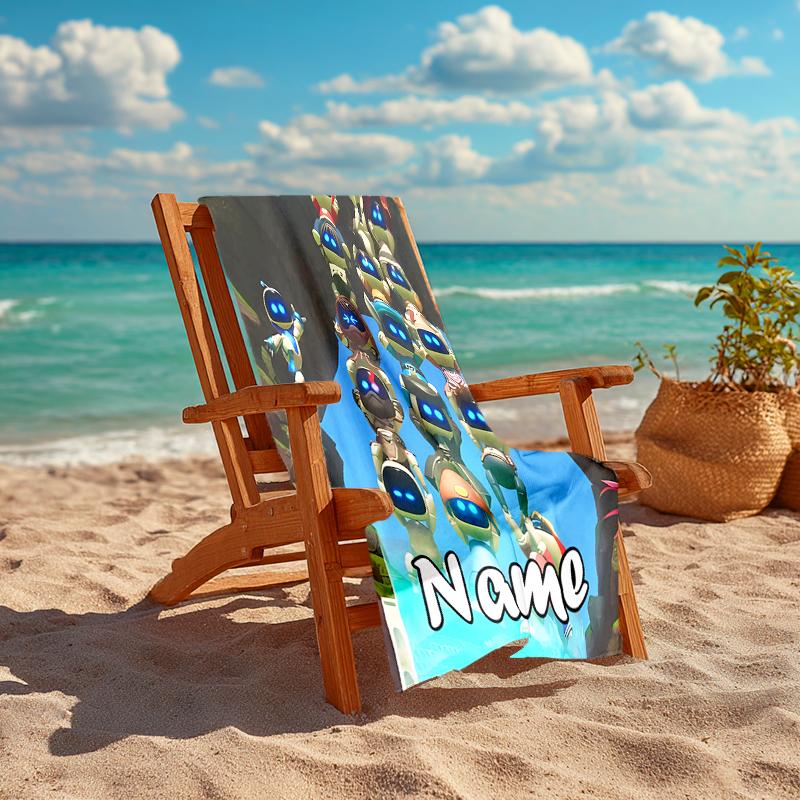 Personalized customized proof beach towel with Astro Bot  pattern - soft, absorbent, quick-drying, perfect swimming, camping&bathing