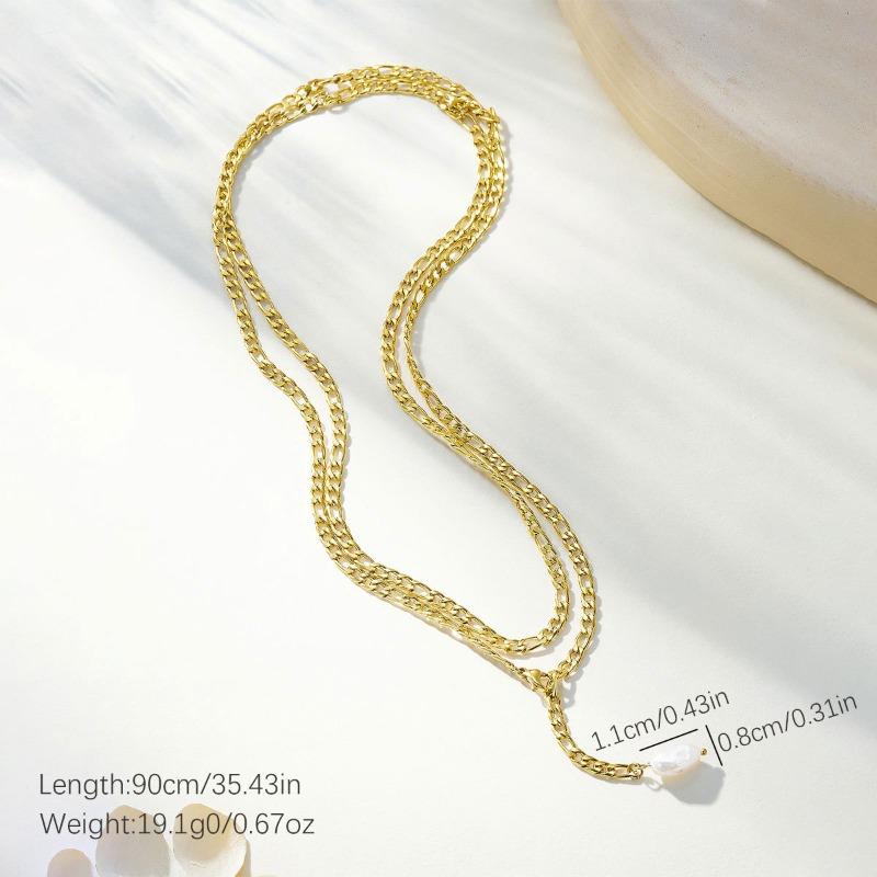 Natural freshwater pearl 18k gold plated cuban chain adjustable stainless steel necklace 18K золотой