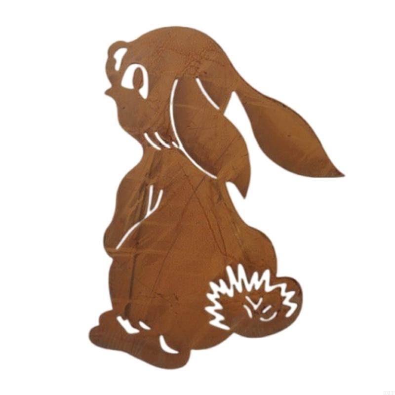 Easter Sign Rusted Rabbit Statue Tree Pot Stake Perfect for Rusty Porch and Garden Sculpture Decoration