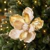 Realistic Artificial Christmas Poinsettia Flocking Glitter Christmas Flower Stem  Home Decor