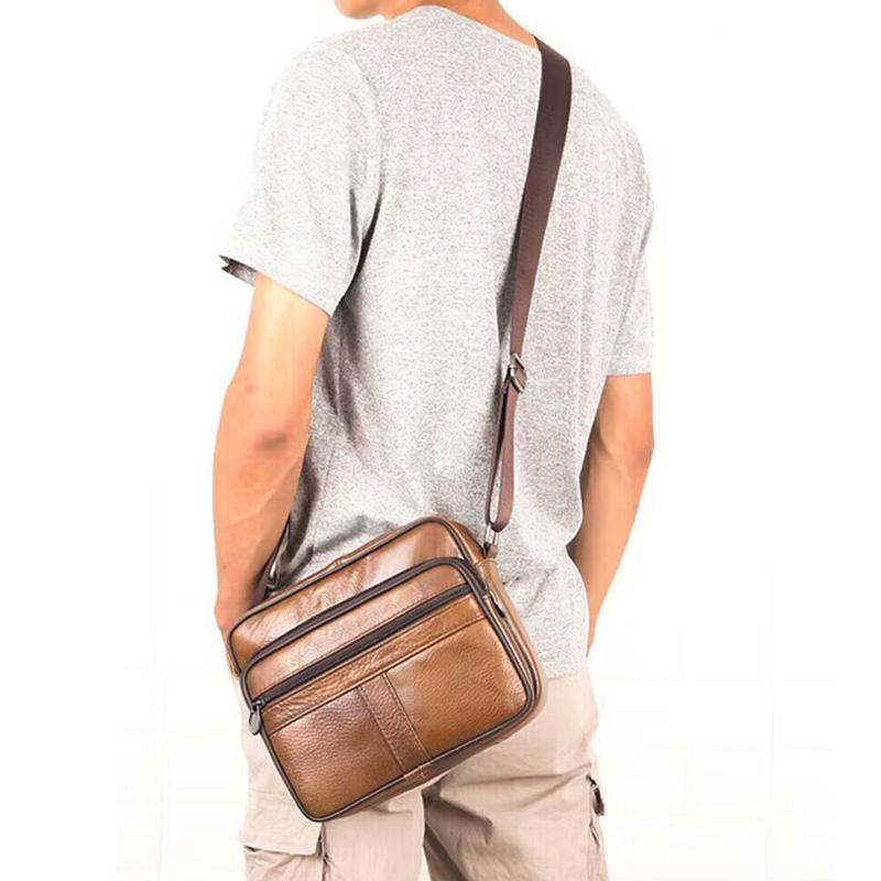 Retro Genuine Leather Men's Shoulder Bags Husband Small Crossbody Messenger Bag Leather Man Zipper Designer Party Bags Gift