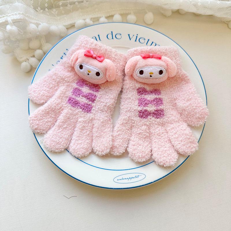 Kinderhandschuhe Herbst und Winter Cartoon Niedlich Kuromi Warme Vollfingerhandschuhe für Jungen und Mädchen Schreiben Split-Finger Babyhandschuhe