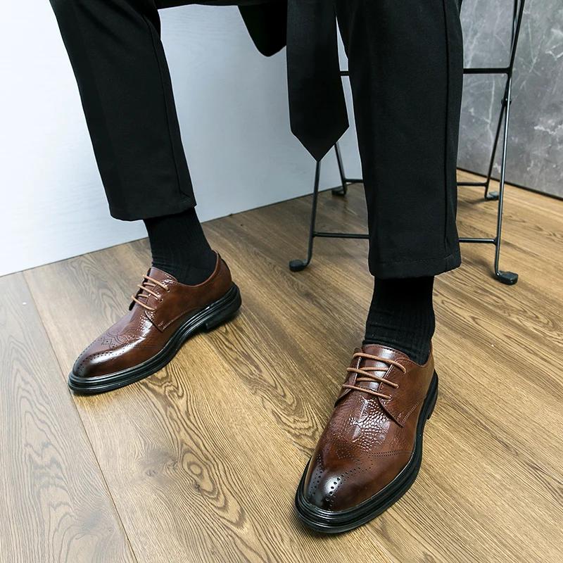 Fashion New Black Men Derby Shoes Brown Round Toe Lace-up Party Men's Formal Shoes Pu Leather Size 38-46 Men Dress Shoes