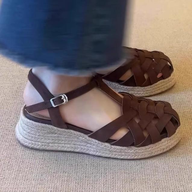 Sheepskin Version~ 2025 New Summer Retro Style Cross with Bag Head Wedge Heel Not Tired Feet Roman Sandals Outer Wear Women