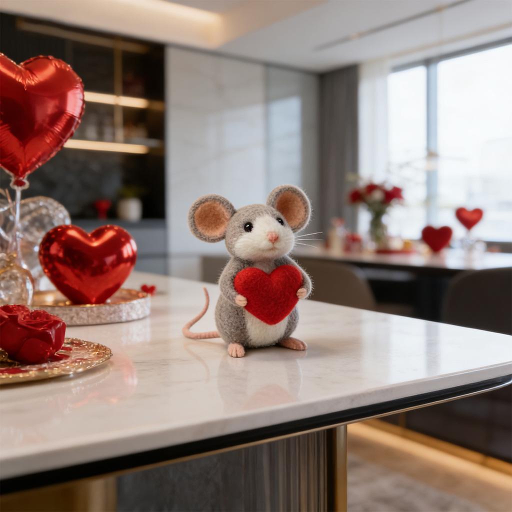 Valentine's Day Mouse Ornament Woolen Mouse Couple Desktop Figurine Multi-Tiered Tray Desktop Decoration Valentine's Day Gift Anniversary Gift