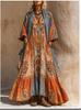 New Bohemian V-neck Printed Long Dress Loose Sunscreen Blouse Seaside Vacation Beach Dress