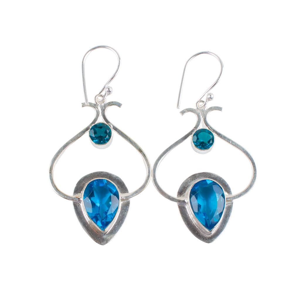 Swiss Blue Topaz Gemstone 925 Sterling Silver Jewelry Handcrafted Earrings 2.2" EE-80-11