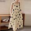 ZANZEA Women Casual Round Neck Sleeveless Loose Polka Dot Print Dress