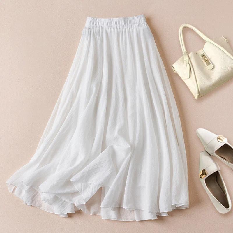 Skirt Women Summer Casual Versatile Elastic High Waist Loose Skirt Oversize Stretchy Cotton Dresses