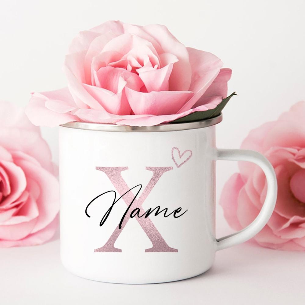 Personalisierte Tasse Herz Initial mit Namen Kaffeetasse Individuell Tee Heißschokolade Tassen Braut Brautjungfer Muttertagsgeschenke für Sie