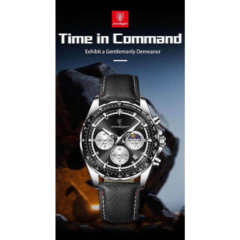 POEDAGAR Fashion Men's Watches High Quality Luminous Waterproof Male Wristwatch Leather Chronograph Date Sports Quartz Clock