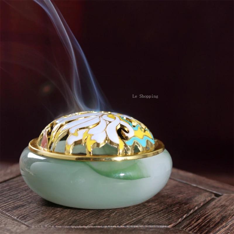 

Glass Jade Incense Burner/ Engrave Nine-tailed Fox Pattern Indoor Sandalwood Agarwood Incense Coil Censer Tabletop Decoration зелёный