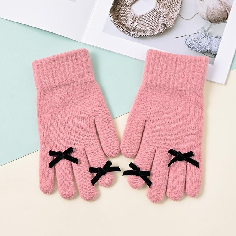 Student Girl Wool Warm Glove Korean Fashion Bow Tie Solid Color Children Glove Autumn Winter Warm Cashmere Outdoor Knitted Glove