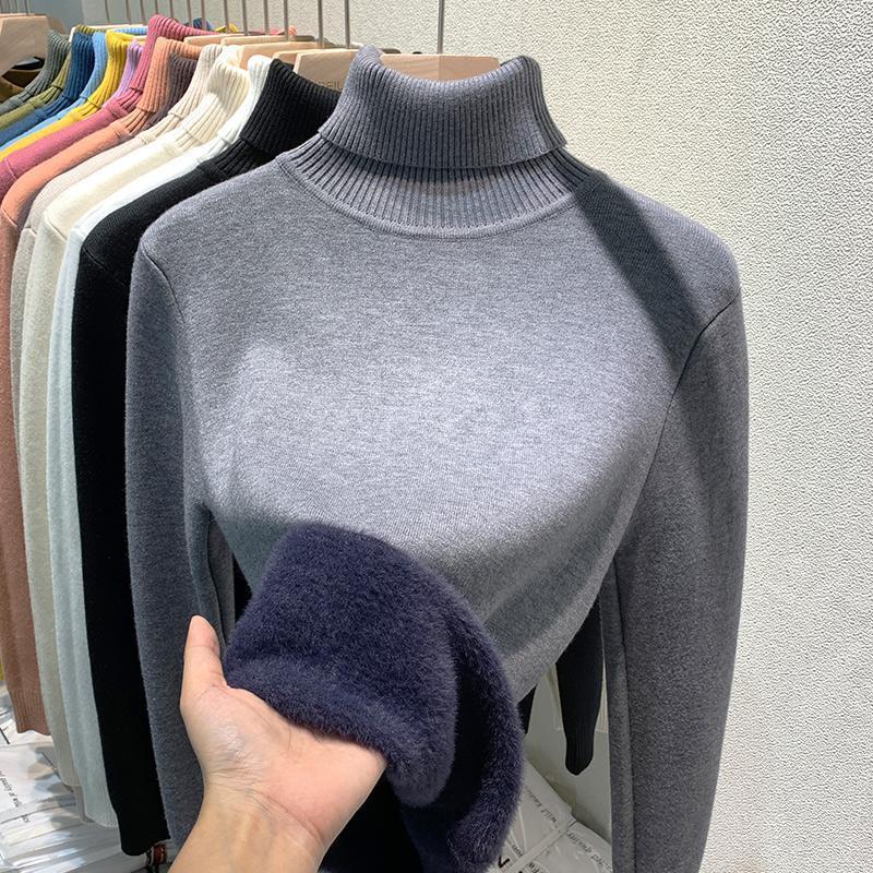 Turtleneck Sweater Women's Fleece Thickened New Integrated Mink Fleece Inner Top Shirt Women's Winter Thick