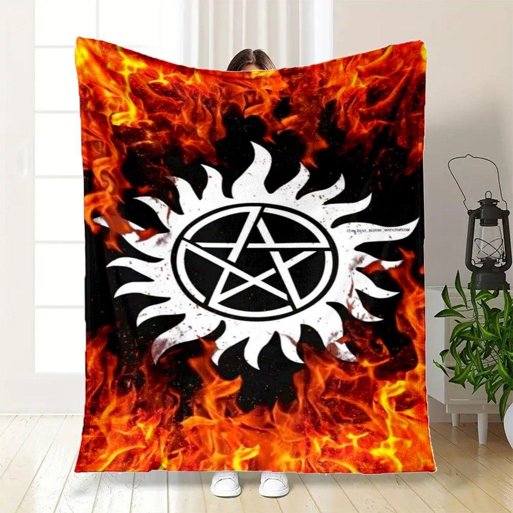 Supernatural Anti-Possession Symbol Phone WallpaperBlanket Flannel Throw Blanket for Sofa, Bed, Travel, Camping, Office, Couch, Chair, And B