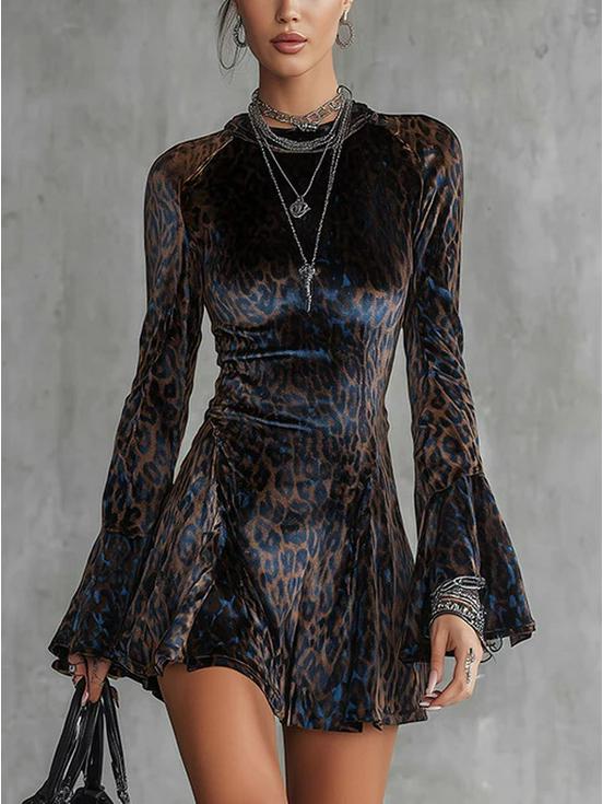 2025 New Leopard Print Sexy Long Sleeve Dress - European & American Women's Fashion