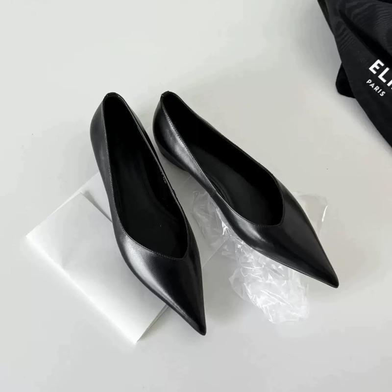 

Версия из овчины~ Простой ретро стиль верхняя одежда туфли для通勤 женские кожаные с острым носком на низком каблуке темпераментные на одной педали профессиональные одинарные туфли 35