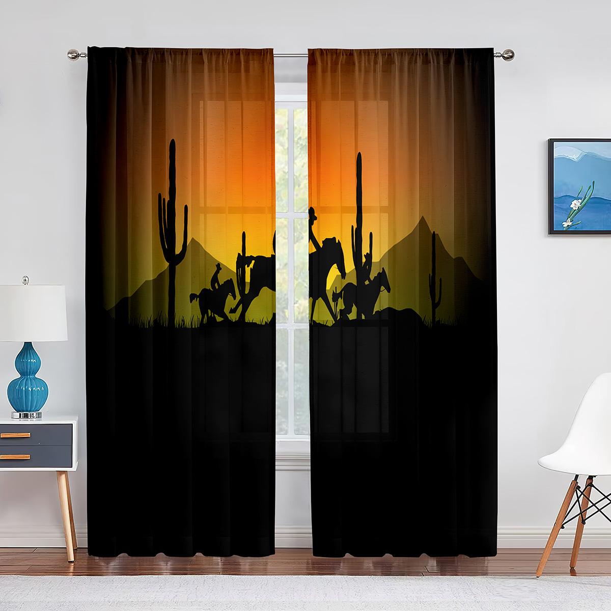 Ковбойские тюлевые шторы в западном стиле для домашнего офиса — фото 13