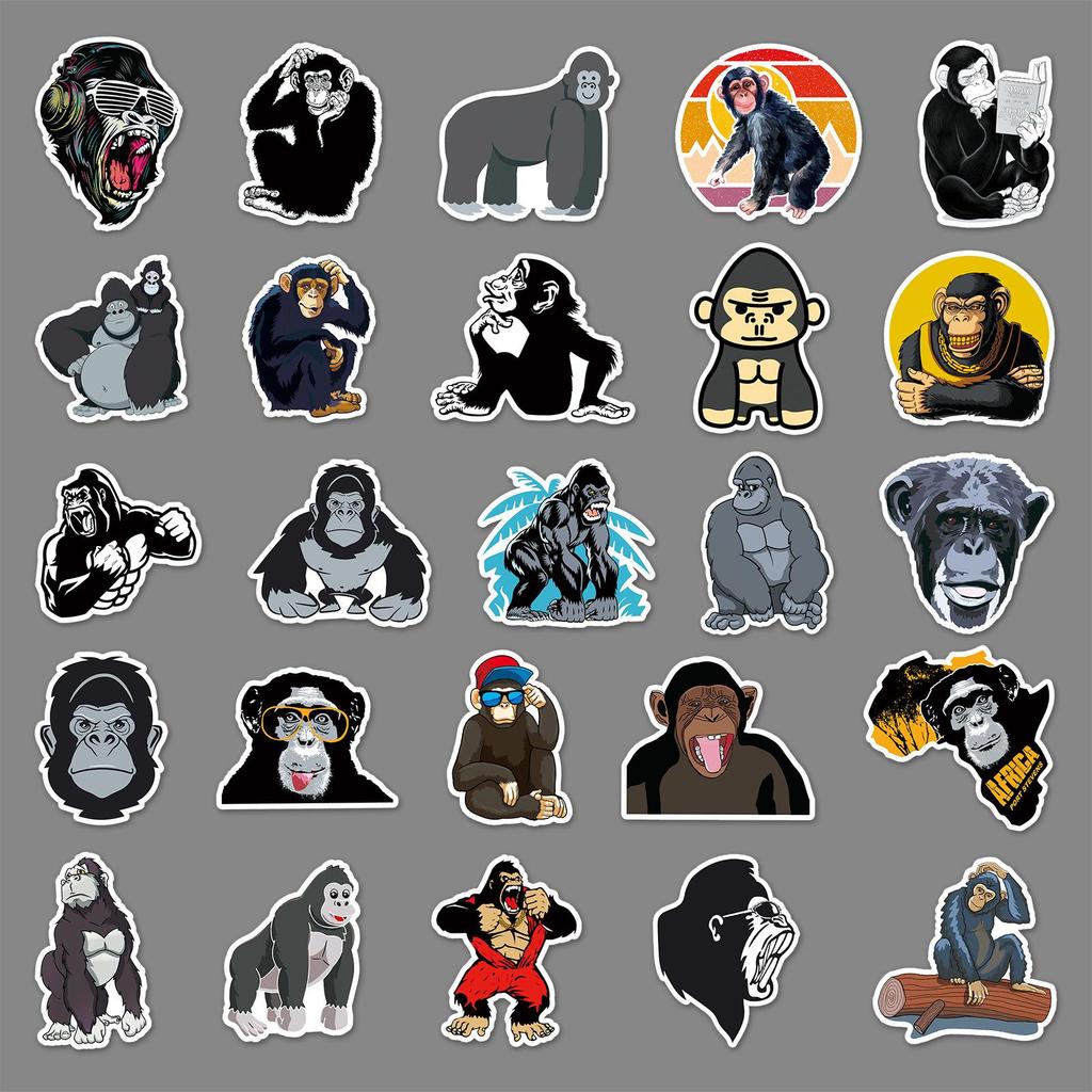 Gorilla Animal Sticker Pack: 50 Creative Stickers for Skateboards, Luggage, Laptops, Cars, & Motorcycles