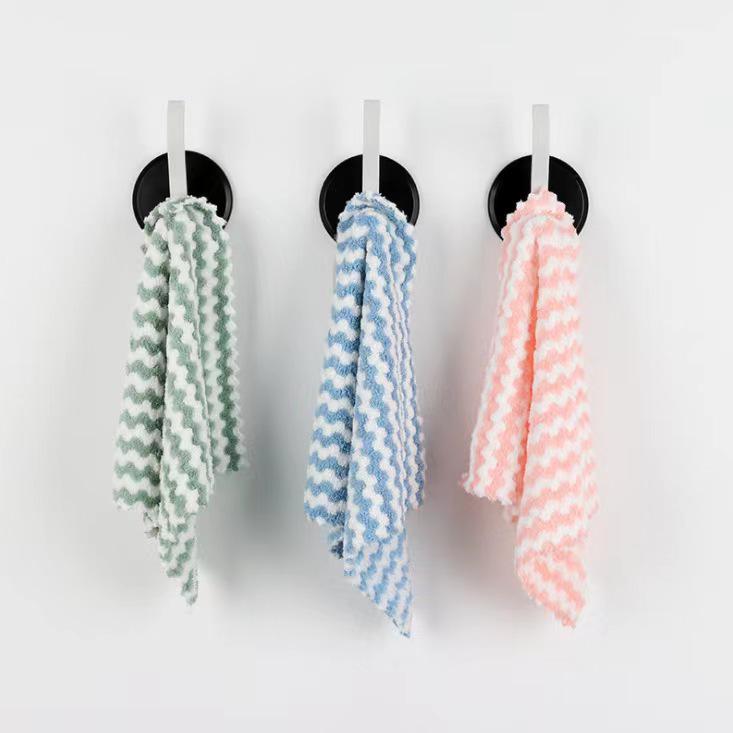 Absorbent Coral Fleece Wavy Dishcloth - Non-Stick, Thickened Kitchen Towel