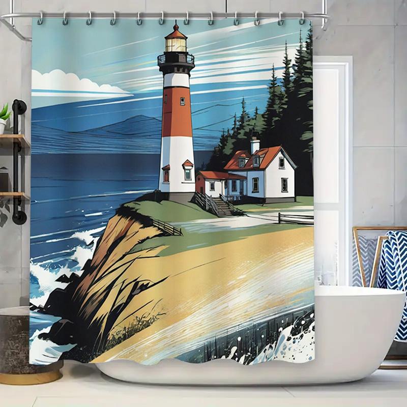 

Outdoor Living Waterproof Shower Curtain Lighthouse Beach Design (180x270cm) 90x180cm