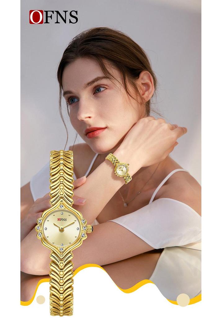 OFNS Elegant Women's Quartz Watch - Diamond-Inlaid Wheat Ear Design, Light Luxury, Waterproof, High-End Feel.
