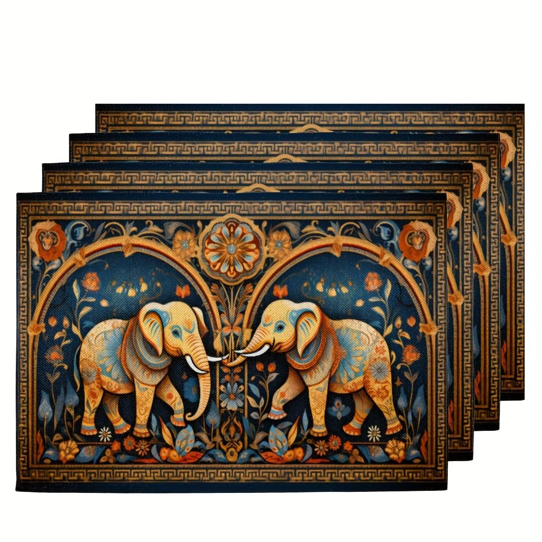 

4PC Placemats, Elephant Tribe Placemats, Table Mats Heat Resistant Coffee Place Mats, For Indoor, Outdoor, Kitchen 30x45cm-4PC