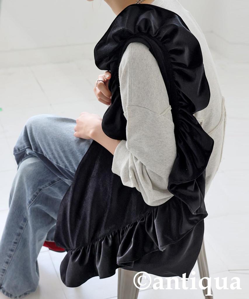 Antiqua Frill Design Velvet Bag, Women's, PB-00072 05, Black