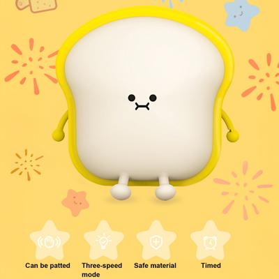 Cute Night Light Toast Bread LED Bedside Lamp Dimmable Timer Function Rechargeable Portable