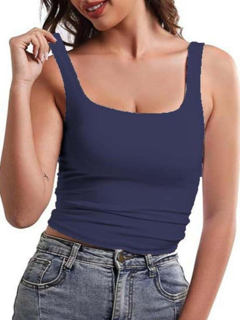 Square Neck Tank Top Wide Shoulder Straps Crop Tops Women Summer Camis Solid Color Camisole Fashion Tube Female Sleeveless Cropped Vest Y2K Clothes