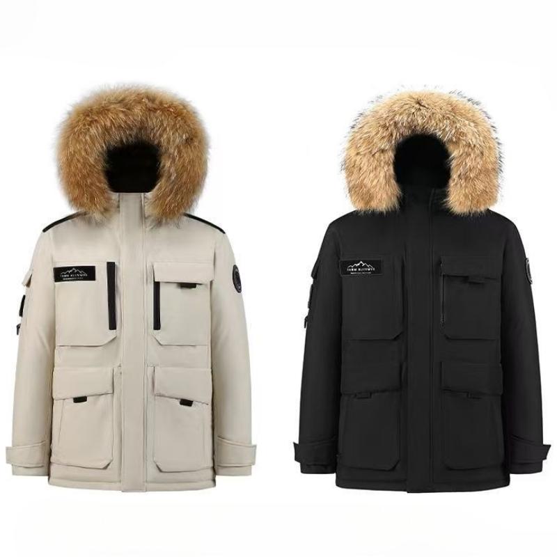 Hooded Fur Collar Men and Women Winter Thickened Jacket Warm Cold Casual Loose Cozy High Quality Fabric White Duck Down Down Jacket