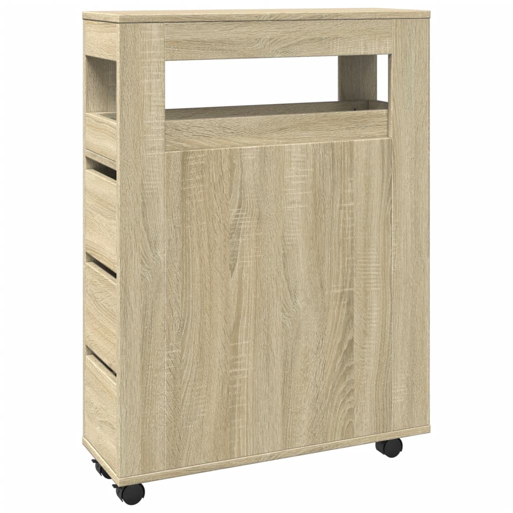Narrow Bathroom Cabinet with Wheels Sonoma Oak Wood Based Material