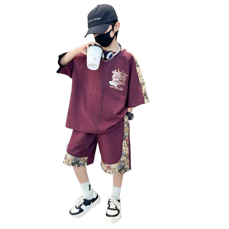 Children's Clothing Boys Summer Short-sleeved Suit New Middle and Large Children Summer Sports Shorts Two-piece Set