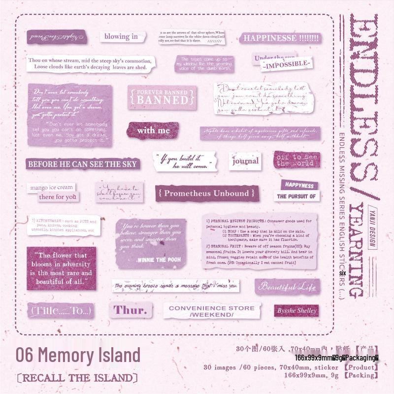 

Retro English PET Stickers - Endless Thoughts: 60 Sheets, 6 Designs; Ideal for Journaling.