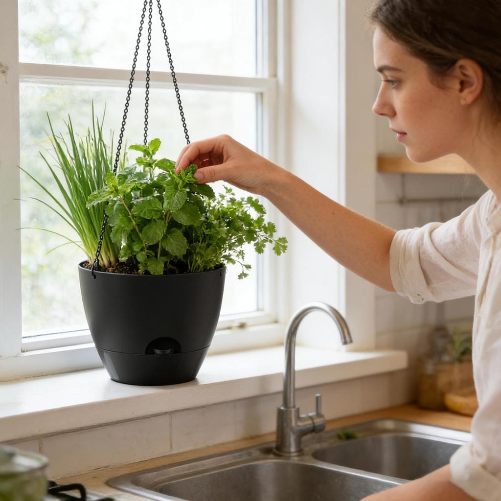 2pcs Self Watering Pots for Indoor Plants Flower Pots Planter with Drainage Holes Plant Hanger Home Office Decor