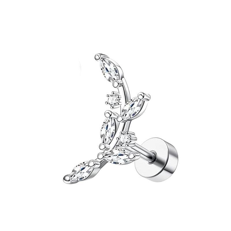 Bobisty 1pc 16G Cartilage Earring Stainless Steel Opal CZ Earrings Flat Back Cartilage Conch Helix Piercing Jewelry for Women