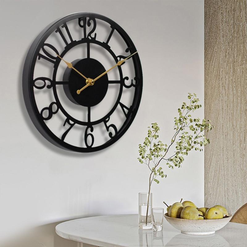 Industrial Themed 12Inch Rusts Resistant Metal Wall Clock Quiet Not Ticking Movement For Home Office Cafes Decoration