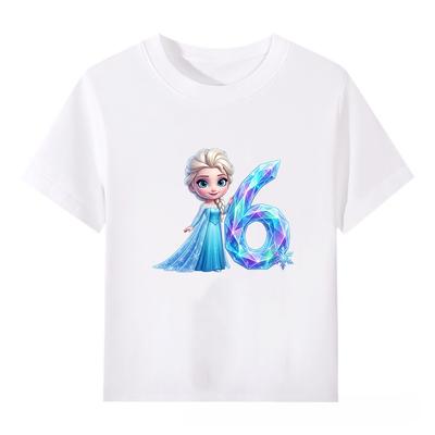 Disney Ledové království Elsa Potisk čísel Dětské bavlněné tričko Dívky Chlapci Prodyšné Krátký rukáv Tričko Kreslené Módní Dětské oblečení
