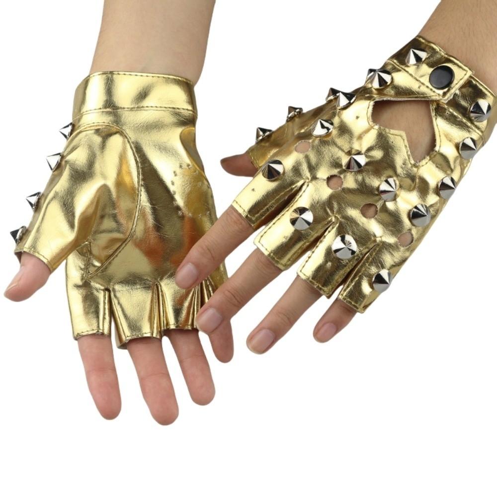PU Leather Half-palm Gloves Fingerless Patent Leather Gloves Personality Rivet Gloves Hip-Hop