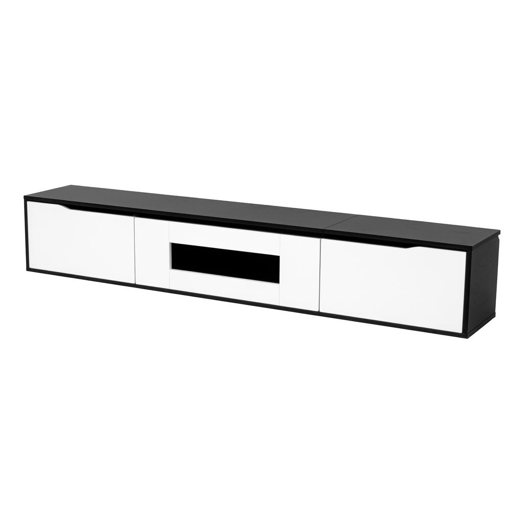 TV Cabinet High Gloss 180 cm, Black White with LED Lighting USB, Modern TV Lowboard with Wall Mounting, Color-Changing Light for Living Room